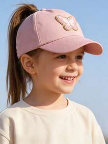 1pc Kids Butterfly Patch Baseball Cap, Summer Sports Ponytail Cap - 1PC - View 2