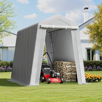 Outdoor Storage Shed, 6 X 8 Ft Portable Storage Tent With 2 Roll-Up Doors & Vents, Waterproof Canopy Shed Shelter, Heavy Duty Frame, Patio Garage Carport For Motorcycle, Lawn Mower, Bike, Grey