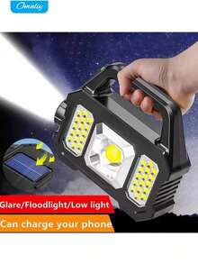High-Power Solar Multifunctional Outdoor Work Light, Long Distance LED Flashlight, C-Type Rechargeable Searchlight, COB Emergency Outdoor Camping Super Bright - Black - View 1