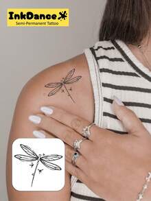 1 Kit "Libélula" Tatuajes de Tecnología Revolucionaria, Tatuajes Semipermanentes, Tatuajes Temporales, Duraderos, Pequeños y Lindos Tatuajes Falsos, Resistentes al Agua, Apariencia de Tatuaje Auténtico, a Base de Plantas, Presente MNF100 - Negro - Ver 2