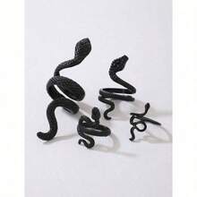 Imoli 4pcs Punk Style Snake Carved Alloy Ring Set | Adjustable | Party/Travel Gift - màu đen - Xem 3
