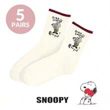 SNOOPY 1/3/5/10双装 史努比卡通时尚中筒袜 男女通用，舒适柔软运动袜，季节性中筒袜 - 彩色 - 查看 21