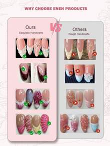 10pcs Handmade 3D Floral Nail Art, 3D Blooming Gel Wavy Almond-Shaped Press-On Nails, 3D Floral Nail Decor, For Women & Girls Daily Wear Nail Supplies - 杏色 - 查看 5