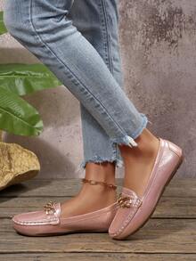 2025Women's Spring New ArrivalTrendsGold Chain Elegant Slip-On Loafers,Lightweight, Comfortable, VersatileRubber Flat Shoes - Pink - View 5