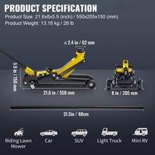 Floor Jack, 2.5 Ton Low Profile Floor Jack, Heavy-Duty Steel Racing Floor Jack With Single Piston Lift Pump, Floor Jack Lifting Range 3.35"-14.96" - Yellow - View 7