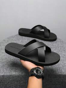 HISQIM Men's Yoga Mat Cross Strap Sandals Offer Arch Support And Comfortable Cushioning For Walking And Indoor/Outdoor Wear. - Black - View 3