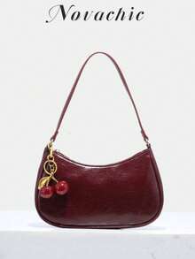 New Fashion Classic Versatile PU Waterproof Fabric M Letter Pattern Shoulder Bag, Printed Design Metal Chain Decoration Design French Baguette Bag, Women's Shoulder Bag Suitable For Shopping. Commuting, Travel Use - Đỏ Burgundy - Xem 1