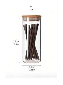 Frasco de almacenamiento hermético de vidrio borosilicato de alta calidad, adecuado para granos, cereales, frutas secas, cáscaras de cítricos secos y hojas de té. Forma de cilindro recto, emparejado con tapa de bambú, diseño transparente minimalista, adecuado para el almacenamiento doméstico. - transparente - Ver 13