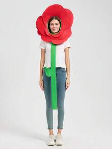 1件情人节红玫瑰告白服装，红花绿叶嘉年华万圣节角色扮演服装，适合成人，均码