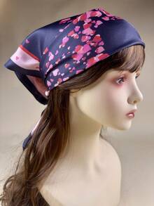 1 Peça Lenço de Cetim Elegante com Estampa de Coração para Mulheres, Lenço de Pescoço, Lenço de Cabeça - Multicolorido - Visão 2