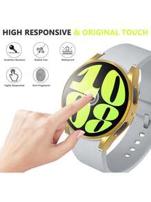 1条不锈钢网状表带+表壳套装，兼容三星Galaxy Watch 4 40mm/44mm、Galaxy Watch 5 40mm/44mm、Galaxy 6/7 40mm/44mm，男女通用智能手表配件表带，双扣设计，金色 - 金色 - 查看 6