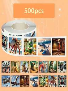 500 Peças Adesivos de Desenho Animado Tun Tun Sahur, Estilo de Ilustração Clássica Americana de Montanha e Mar, Divertido e Criativo, Reutilizável, Adequado para Decorar Capacetes, Álbuns de Recortes, Garrafas de Água, Violões, Diários, Bolsas de Viagem, Etc. - Multicolorido - Visão 3