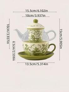 1 Zestaw Ceramiczny Zestaw do Herbaty z Kwiatami, Zawierający Czajnik, Filiżanki i Spodki, Luksusowy Francuski Retro Kwiatowy Popołudniowy Herbatka, Zestaw Do Serwowania Deserów, Eleganckie Wiejskie Przyjęcie Herbaciane, Spotkanie, Prezent, Nadaje Się Do Restauracji, Salonu, Herbaciarni - Wielokolorowe - Zobacz 2