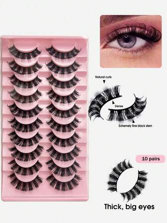 10 Pairs Russian Volume False Eyelashes – Fluffy Voluminous Curl, Soft & Comfortable Band, Beginner-Friendly With Effortless Application, Reusable With Proper Care, Perfect For Daily Looks, Festive Celebrations & Glam Makeup Styles | Elevate Your Eye Look Instantly Without Professional Skills