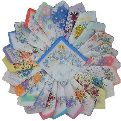 Womens Colorful Ladies Hankies 1OO% Cotton Handkerchief Wendding Hanky