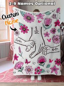 Customized Blanket Throw With Personalized Name And Text, Can Be Used As A Shawl, Floral Pattern Custom Blanket For Home Decor - Style 3 - View 23