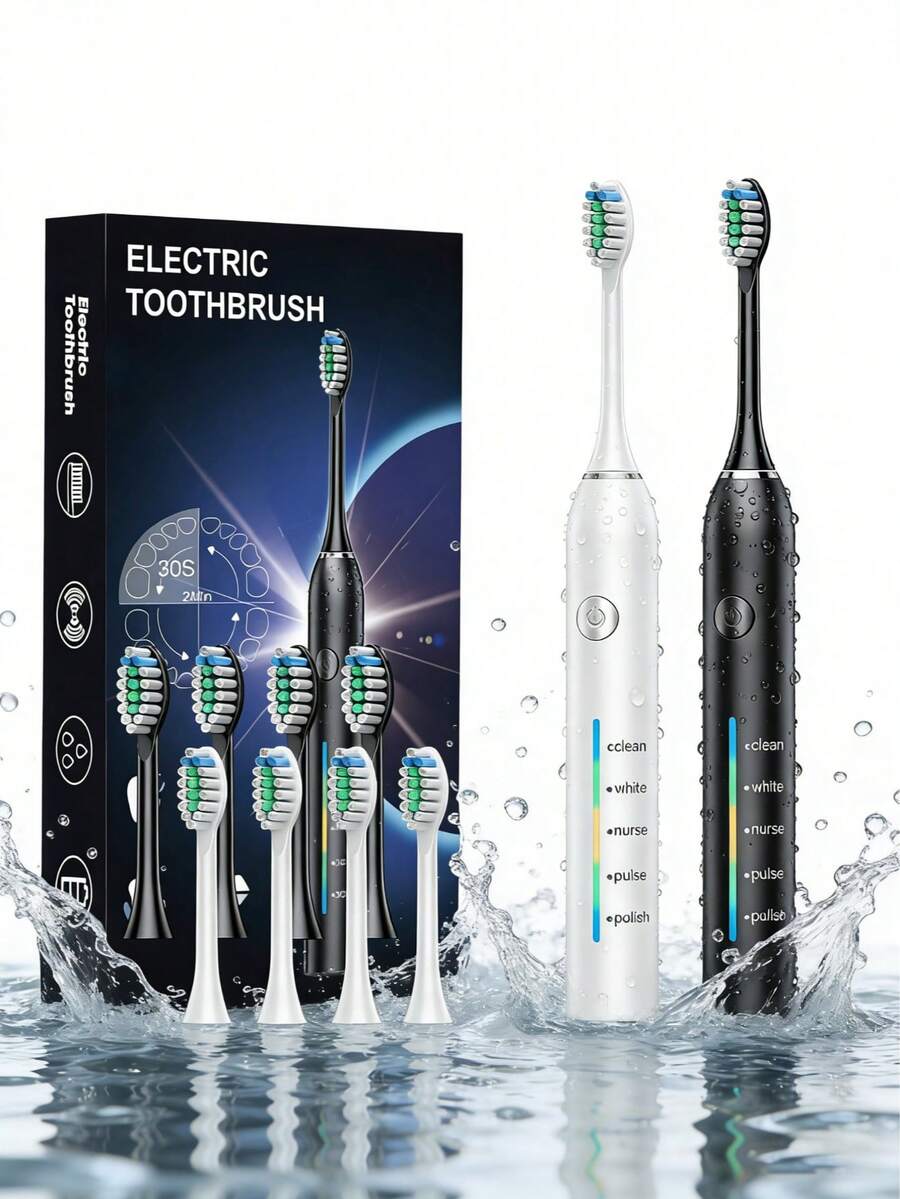 This Rechargeable Electric Toothbrush Features 5 Cleaning Modes (Clean/Whiten/Care/Pulse/Polish), Comes With 4 Replacement Brush Heads, A 2-Minute Smart Timer And A 30-Second Zone Reminder, Is IPX7 Waterproof, Has Long Battery Life, And Is Suitable For Home And Travel Use. - Multicolor - View 1