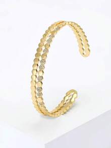 1pc Glamorous Cubic Zirconia Decor Cuff Bangle For Women For Daily Decoration - Gold - View 6