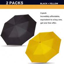 Two Packs Auto Open & Close Small Travel Umbrella For Backpack-Umbrellas For Rain, Windproof Lightweight Strong Mini Portable Umbrellas For Men And Women.(Black & Yellow, 2 Pack),42Inch-2Packs,Black&Yellow - 黑黃 - 查看 3