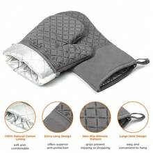 2 Pcs Oven Mitts Heat Resistant For Kitchen, Kitchen Oven Gloves, Long Oven Mitts And Pot Holder With Non-Slip Silicone Stripe Soft Cotton Lining, Silicone Oven Mitts For CooFKing BaFKing BBQ Dark Grey,2pcsDarkGray - 2件深灰色 - 查看 6