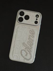 [Customized] Personalized Customized Letters Name Bling Glitter Rhinestone Snake Scale Pattern Faux Leather Phone Case Compatible With IPhone 17 Pro Max 17 16 15 14 13 Pro Max Shockproof Protective Cover - White - View 7