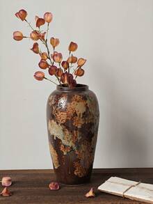 1 pieza Jarrón cerámico de estilo artístico de pintura al óleo retro chino, jarrón de flores de alta gama hecho a mano, maceta cerámica para flores artificiales e hidropónicas para decoración de sala de estar, jarrón cerámico vintage y antiguo, jarrón decorativo para arreglos florales en el hogar/cafetería, estilo rústico y de granja, a prueba de fugas, multiusos - Multicolor - Ver 11