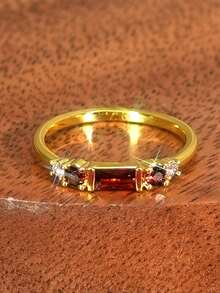 1pc Elegant Bohemian Vintage Inlaid Red/Yellow/Green/Black Cubic Zirconia Women's Ring, Engagement Jewelry Suitable For Men And Women, Gift For Family/Friends/Lover - Red - View 10