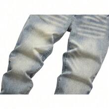 Vaqueros Retro de Calidad Superior para Hombres con Estilo Streetwear, Pantalones Slim Tapered con Efecto Whisker de  Urbanas, Denim Vintage Confortable y Adaptable - Gris - Ver 6