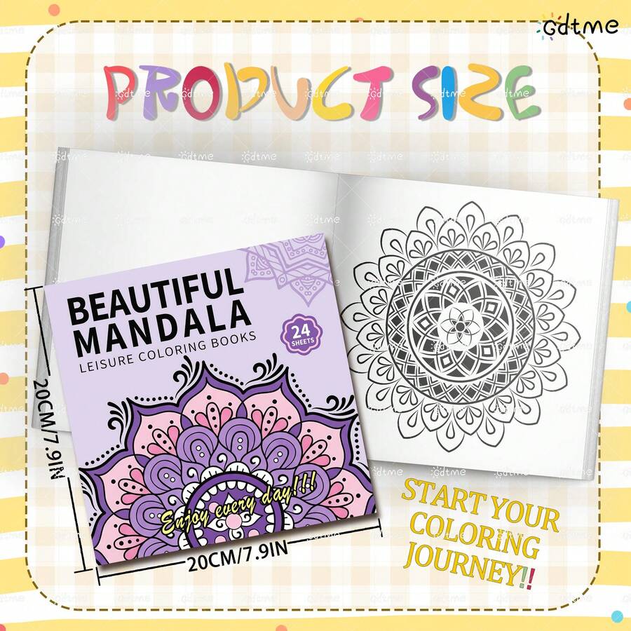 GDTME 24-seitiges Erwachsenen-Malbuch mit komplexen Mandala-Mustern, entspannende Kunsttherapie, ideal als Geschenk zum Schulanfang oder Valentinstag, Schreibwaren für Buchliebhaber