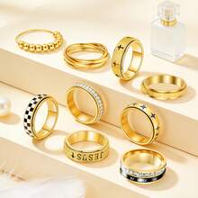 9pcs Anxiety Relief Rings, Unisex Bead, Cross, Spinning Rings For Stress Reduction - 9-piece Ring Set - View 2