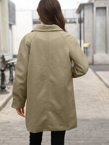 Women's Solid Color Front Button Pocket Casual Long Sleeve Wool Blend Jacket - Olive Green - View 5