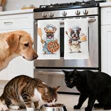 MEMNUN 2 khăn lau bếp in hình chú chó Bulldog Pháp hoạt hình, kích thước 15.75*23.62in (40*60cm), chất liệu polyester siêu mềm, họa tiết chú chó Bulldog dễ thương cầm thìa và bánh pizza, chú chó Bulldog cầm muỗng và bánh trái cây, quà tặng cho nhà bếp, nhà hàng, sử dụng được quanh năm. - Nhiều màu - Xem 10