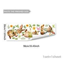 1张可爱兔子抱彩蛋墙贴，包含绿叶、花朵、蝴蝶图案，可DIY移除自粘墙纸，春季复活节卧室客厅家居装饰 - 彩色 - 查看 13