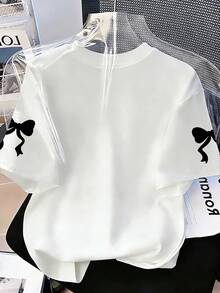 Tween Girls' Numeric Print Round Neck Loose Casual Short Sleeve T-Shirt - White - View 2