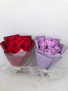 A Bouquet Of Handmade Eternal Romantic Roses In Red, Pink, Blue And Purple. Fragrant And Long-Lasting. A Creative Valentine's Day Gift That Never Withers.