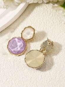 1 Pair Elegant Minimalist Design Casual French Style Earrings, Pastel Color Gradient Texture (Random Color) - Purple and White - View 2