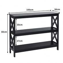 COSTWAY Industrial 3-Tier Console Table, Rustic Sofa Side Table With Storage Shelf, X-Design Bookshelf Narrow Accent Table For Entryway Hallway Living Room, Black/White - Black - View 5