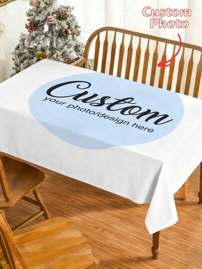 Custom Photo & Logo Rectangle Tablecloth - Dust-Proof & Scratch-Resistant Personalized Table Cover  For Kitchens, Restaurants, Weddings, Birthday Parties – Tailored Fit Festive Decorations And Event Centerpiece In Simple Elegant Style