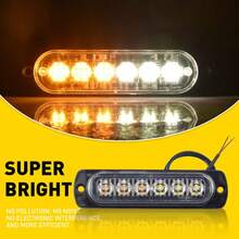 1pc Amber White Light 6 LED Car Truck Emergency Beacon Warning Hazard Flashing Strobe Light, 12V-24V, Suitable For Work Vehicles, Automobiles