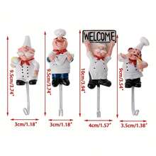 1pc Strong Adhesive Cartoon Chef Hook, Used For Kitchen And Bathroom Storage, Seamless Nail Wall, Kitchen Wall Hanging Clothes Hook, Fun Home Decoration - Kiểu B - Xem 4