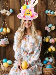 一套复活节兔子彩蛋帽DIY手工套装，包含复活节装饰、春季派对用品、礼物、课堂或家庭手工活动、主题派对、家庭聚会所需的各种手工材料。 - 彩色 - 查看 9