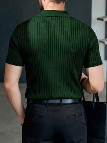 男士宽松薄款高品质针织海鸥领 Polo 衫 - 条纹飞机领短袖，清凉舒适，夏季时尚休闲必备单品 - 綠色 - 查看 3