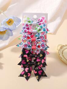 6个糖果色情人节印花蝴蝶结发夹，女孩派对侧夹，心形，嘴唇，粉色心形派对印花粉色元素发夹套装 - 粉色 - 查看 11