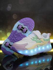 青少年轮滑鞋，带轮鞋，四轮轮滑鞋，小型四轮鞋，带LED充电发光功能的鞋子 - 紫色 - 查看 4