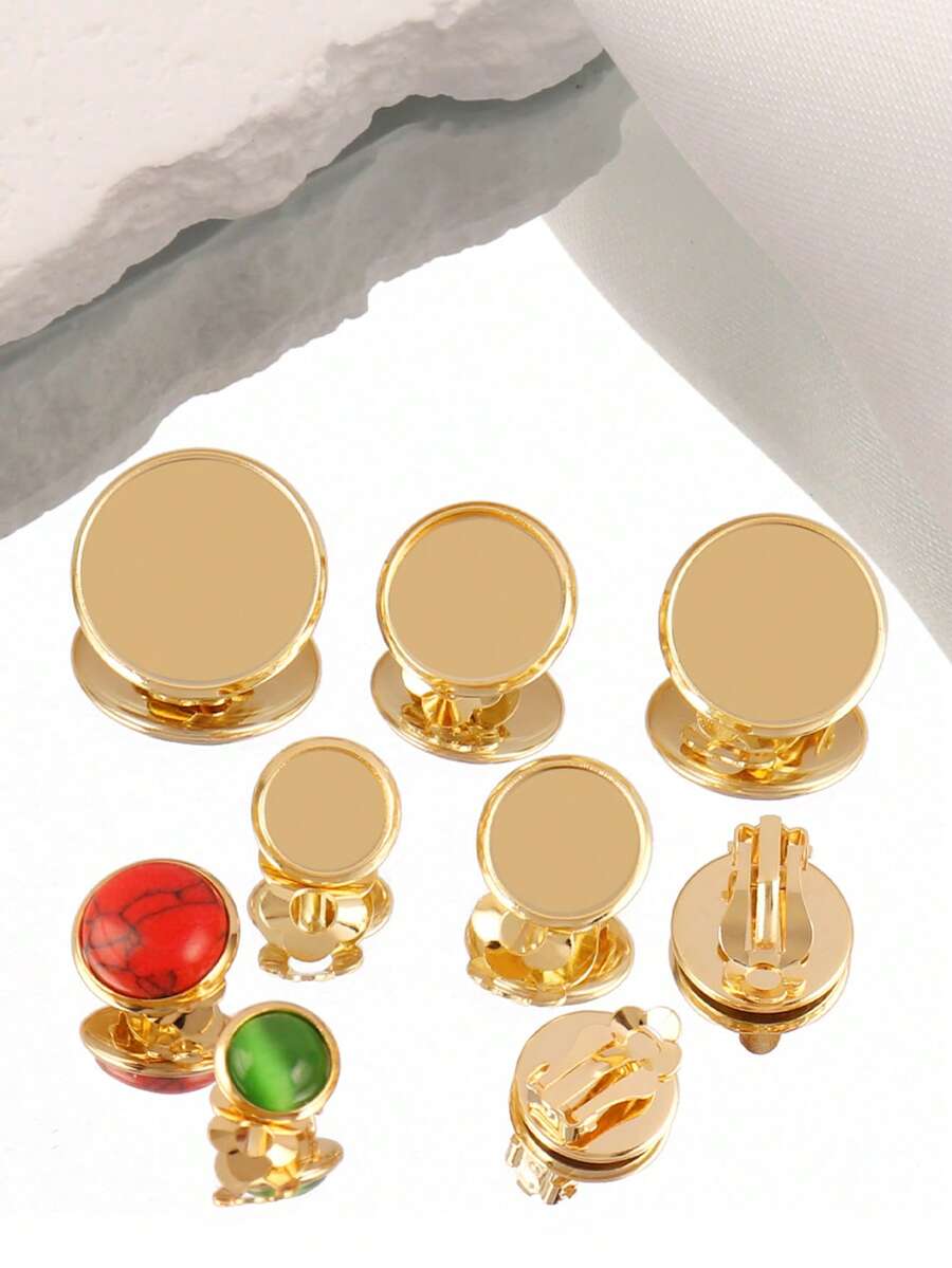 10 piezas de clips de oreja redondos de acero inoxidable, suministros para hacer joyas con ganchos de clip hechos a mano para cabujones y botones de 8-16 mm - Clip de oreja de disco redondo n.° 10 - Ver 1