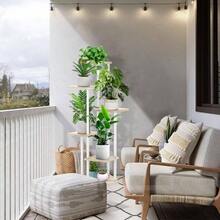 6 Tier Wood Tall Plant Stand Metal Rack Indoor, Multiple Flower Pot Holder Shelves Corner Rack, Planter Shelf Display Rack Storage Organizer Patio Living Room Balcony GardenWhite Oak - 六層,白橡木 - 查看 8