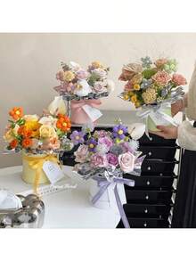 1个随机颜色花卉礼盒桶，带盖，优雅的花卉摆设和节日包装桶，适用于圣诞节、情人节、母亲节、生日、教师节、家庭餐桌摆饰、派对和婚礼装饰，送给朋友、家人、伴侣、成年人、送礼者、家居装饰、派对主人的礼物 - 白色 - 查看 9