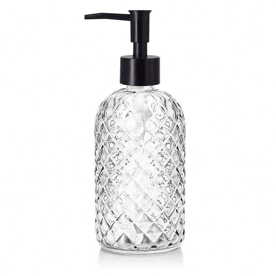Topsky Gem Glass Soap Dispenser With Black Plastic Pump, 13oz Liquid Hand Soap Dispenser, Rustproof Pump For Kitchen & Bathroom, Great For Lotions, Essential Oil, Liquid Soaps-Clear - 寶石般清澈 - 查看 1