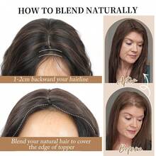 18英寸女士假发，自然棕色带金色挑染直发，层次感合成假发，带刘海，16*16厘米大底网，无缝融合，遮盖秃顶或白发，缓解脱发和白发问题 - 彩色 - 查看 8