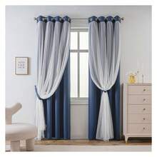Navy Blue Blackout Curtains  Bedroom, Polka Dot Sheer Curtains 52x84 Inch - 2 Panels, Grommet Top, Light Filtering - 如圖30 - 查看 7